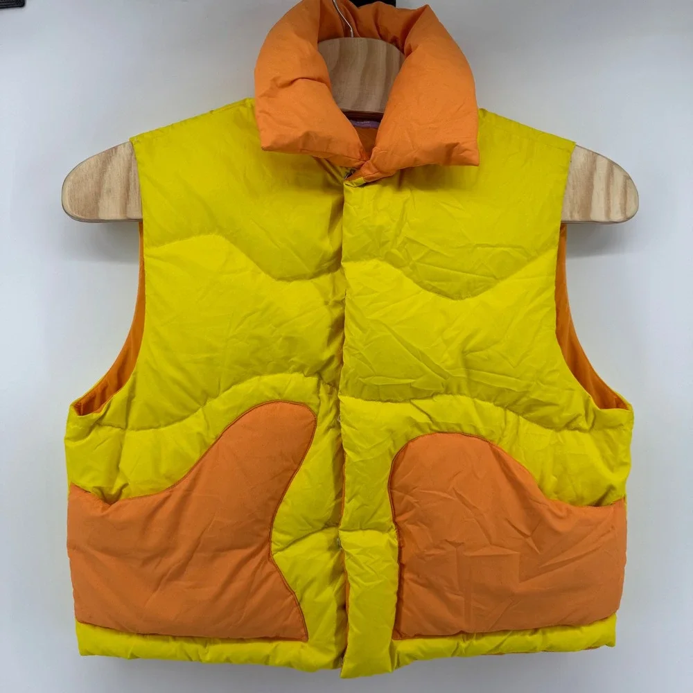 ERL Venice Beach Mens Wavy Puffer Vest Yellow Orange Down Filled ERL03C004 M